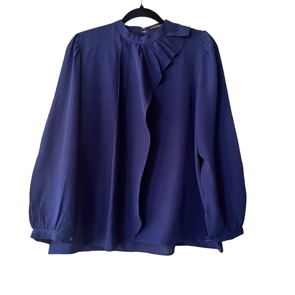 Limelight Women's Blue Long Sleeve Mock Neck Semi Sheer Blouse Top Size‎ M